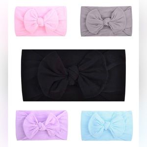 Baby bundle of 5 Elastic Knot Turban Nylon bow Headbands